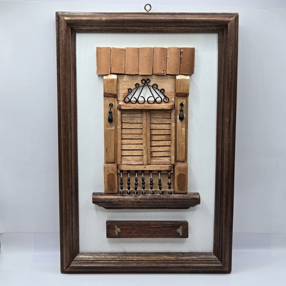 Colonial Window Balcony Wooden Wall Hanging Art Deco Spanish Handmade 12"H
